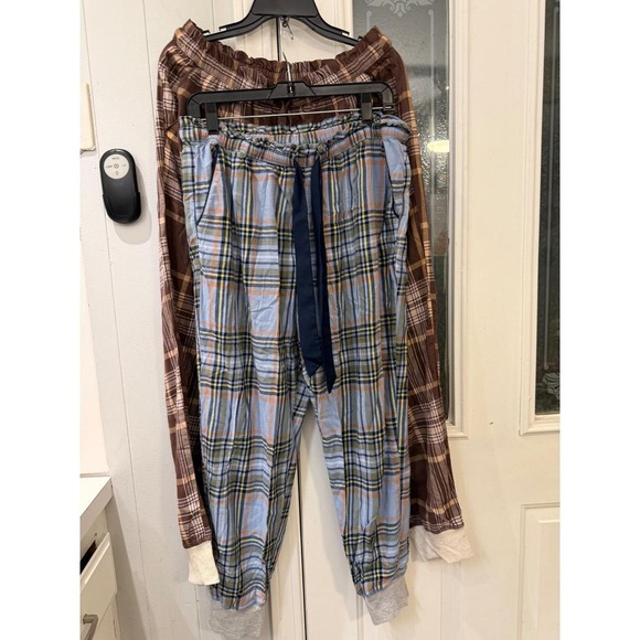 Other - Aerie Plaid Pajama Jogger Pants Set of 2 Brown Blue L NWT
